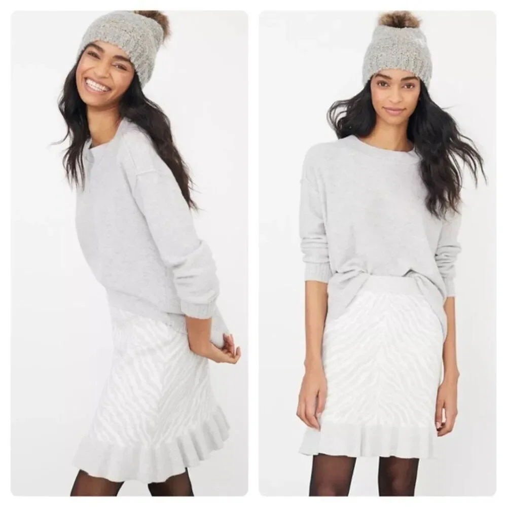 NEW Anthro Dolan Left Coast Gray White Zebra Print Ruffle Knit Skirt Size Small